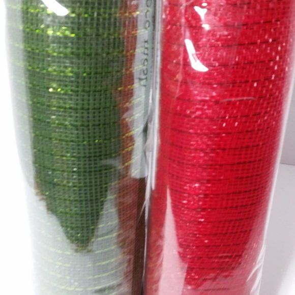 Red Green Deco Mesh 21" Wreaths Crafts 2 Rolls Christmas - Picture 3 of 6